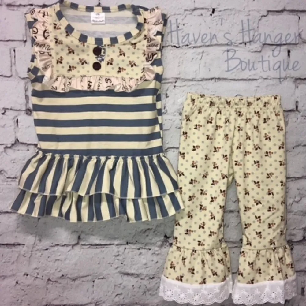 2pc. Stripes & Floral Pant Set #3